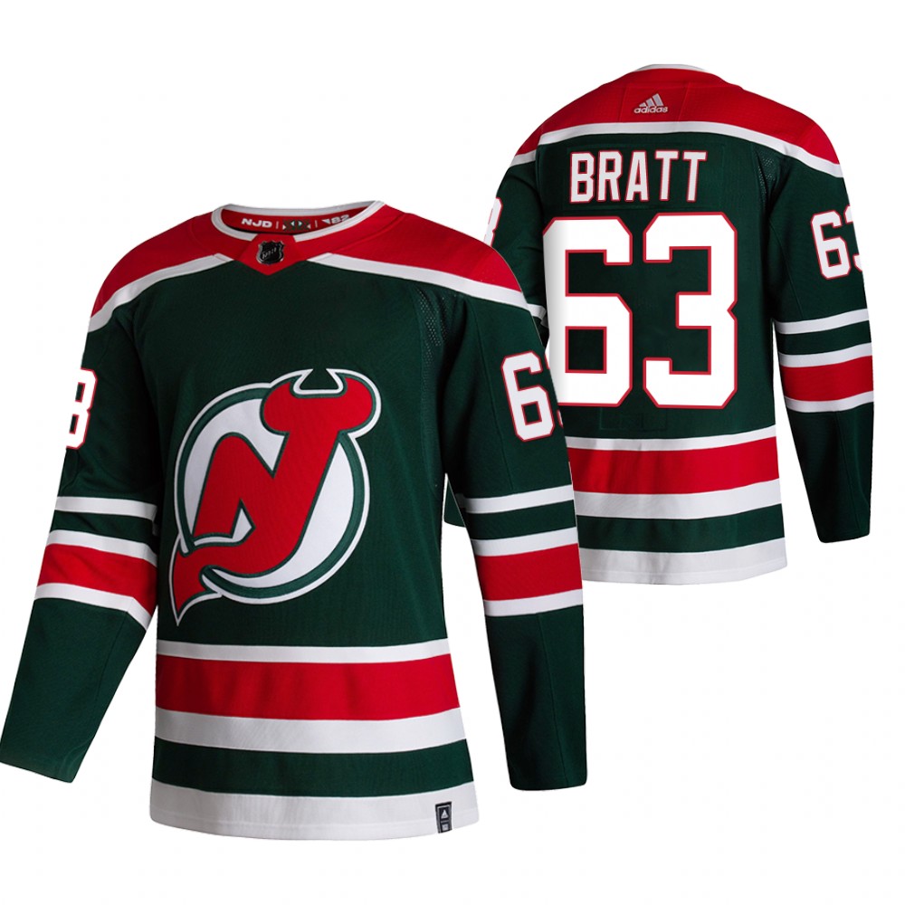 2021 Adidias New Jersey Devils 63 Jesper Bratt Green Men Reverse Retro Alternate NHL Jersey